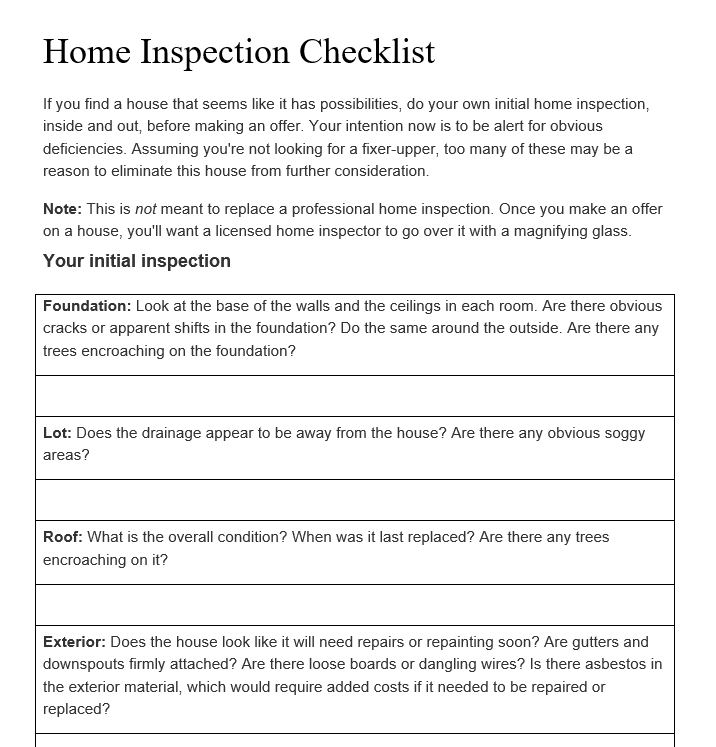 buyer checklist 1
