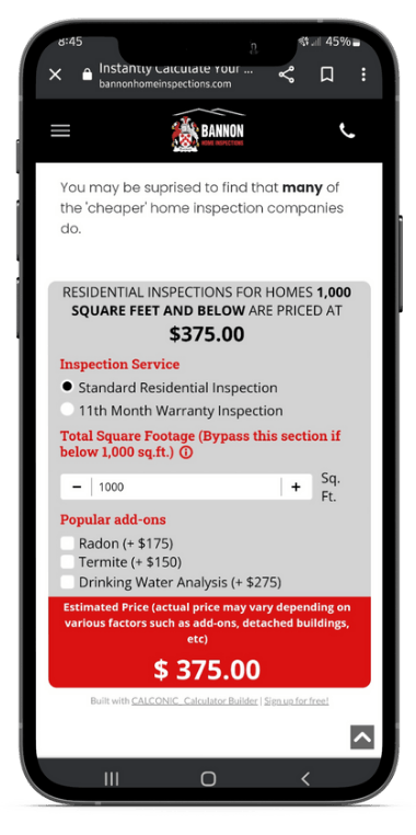 Use our instant quote tool to know the cost of your inspection instantly!