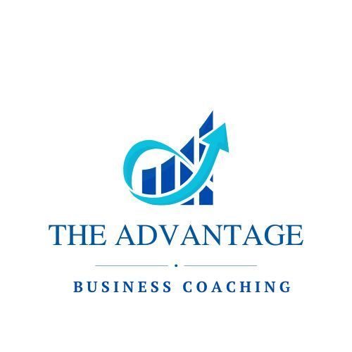 Logo for The Advantage Business Coaching with blue upward chart and arrow icon