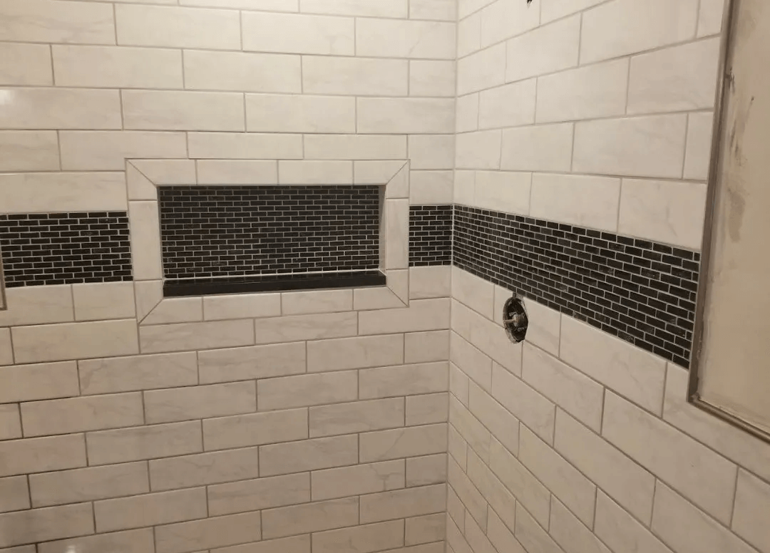 Black and White Tiles on Bathroom Wall — Forest, VA — Straight Line Painting & Tile Inc.