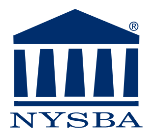 The nysba logo is a blue building with columns