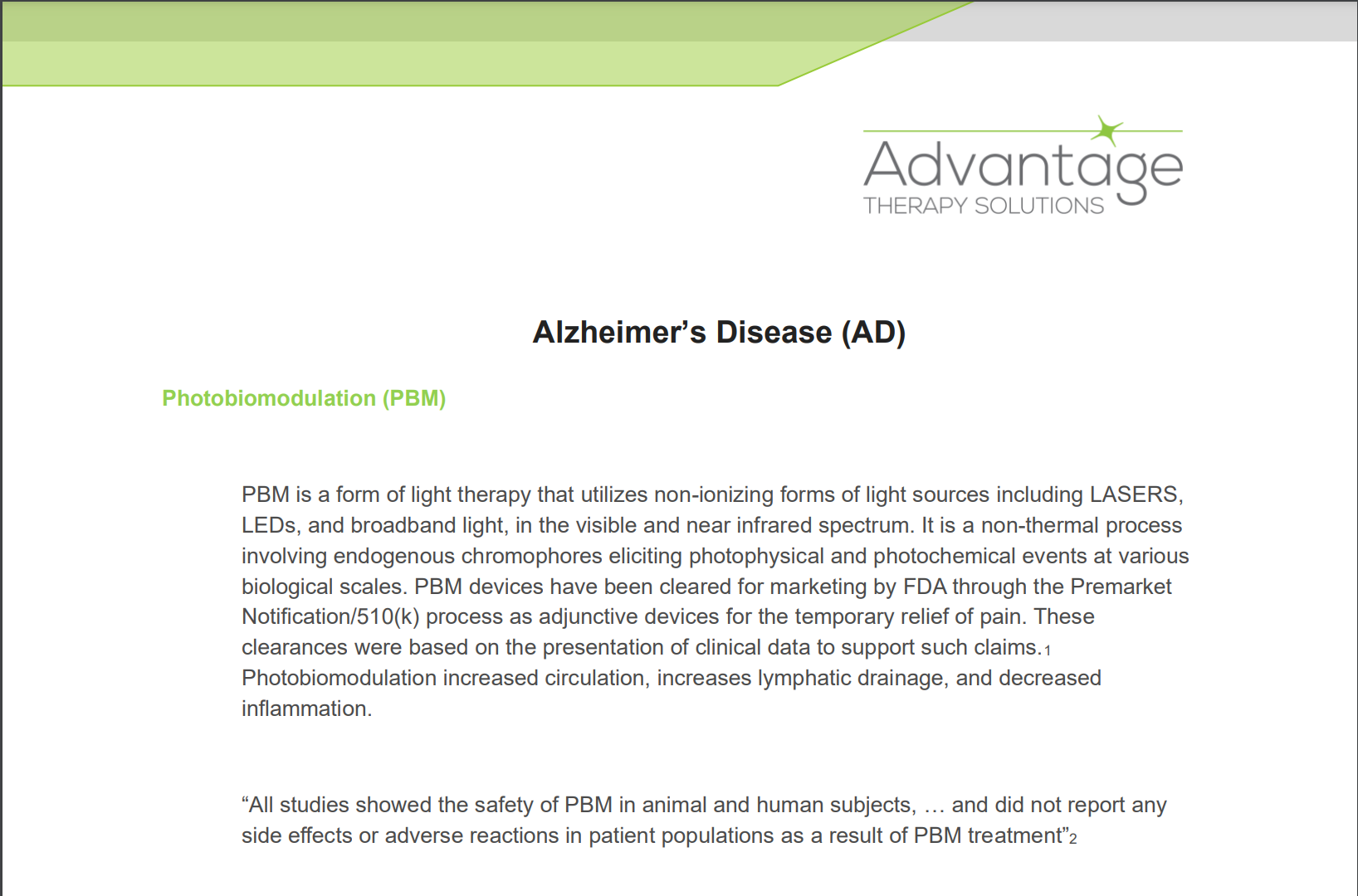 A green and white page with the words advantage on it