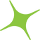 Green four-point star-like logo with curved arms on a white background
