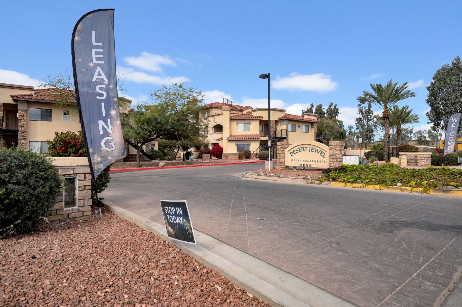 Apartment complex entrance with