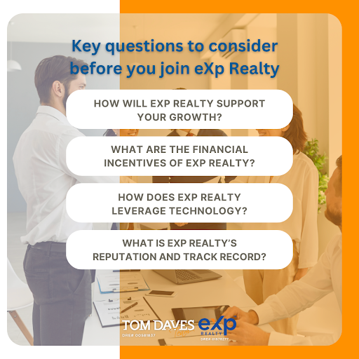 A photo listing key questions to consider before you join eXp Realty.