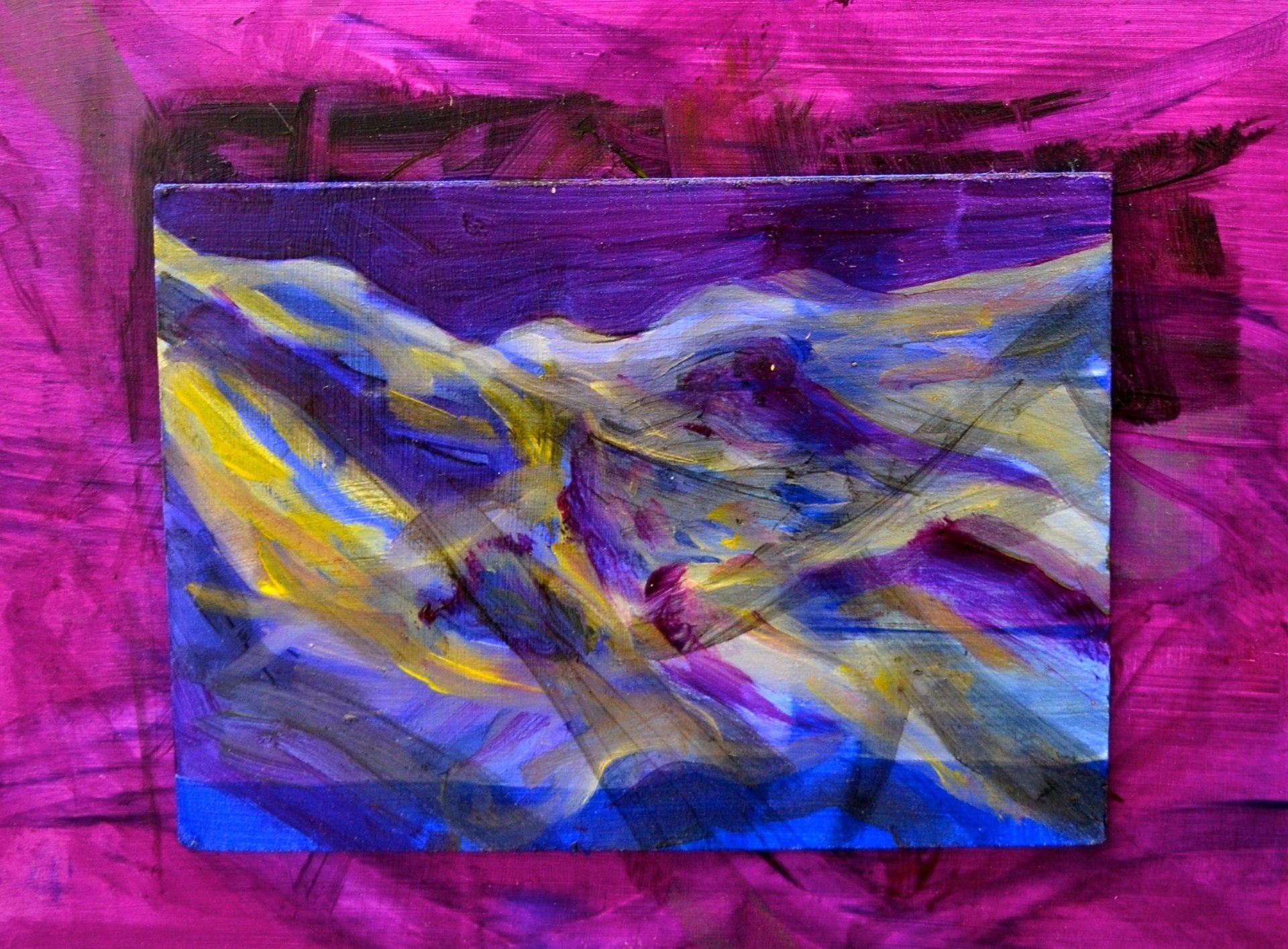 Siobhan McLaughlins abstract landscape prints & paintings in blue, yellow, orange, pink for sale