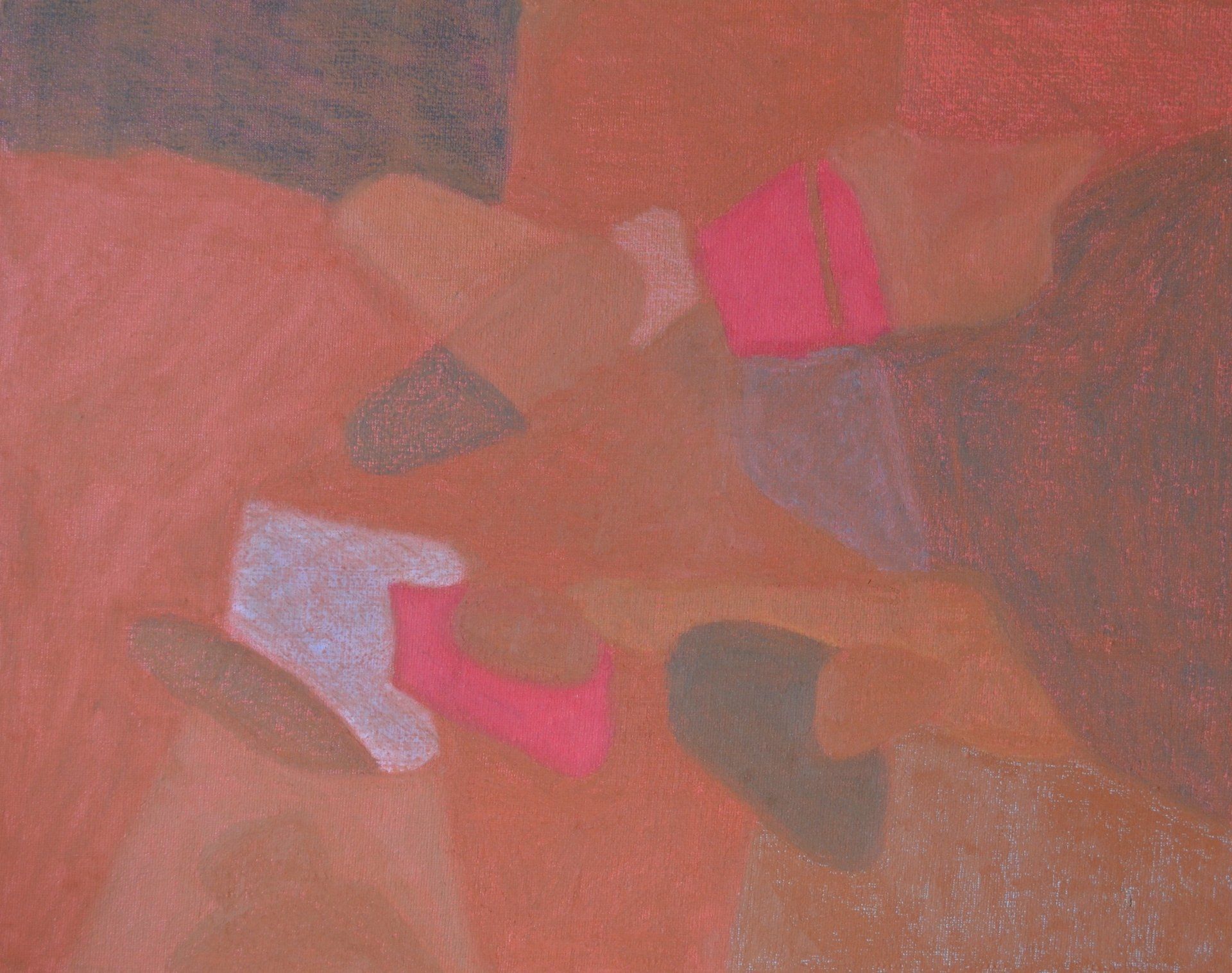 Siobhan McLaughlin’s abstract and colourful oil pastel paintings in reds, pinks and oranges