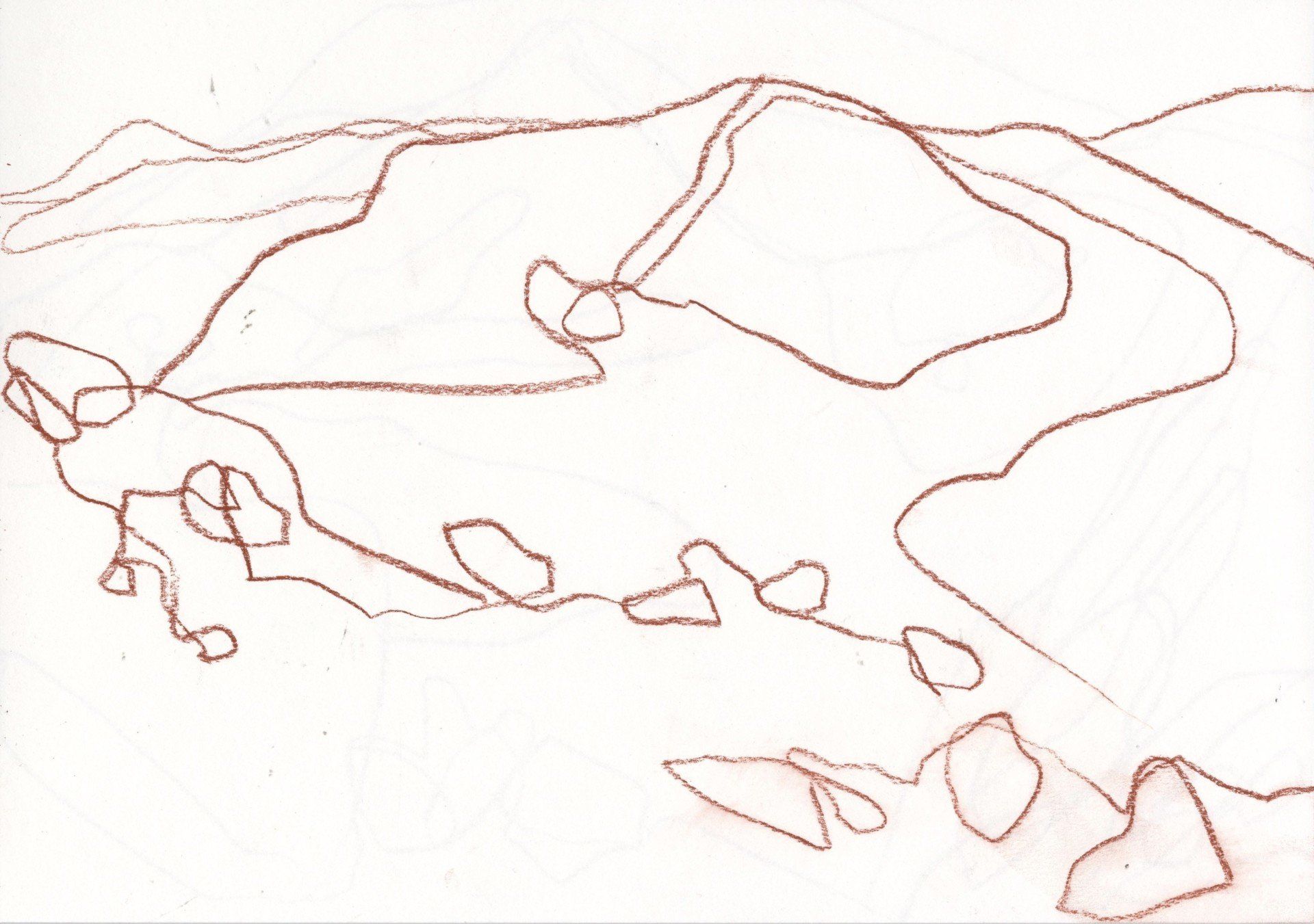 Line drawing of landscape in artist sketchbook