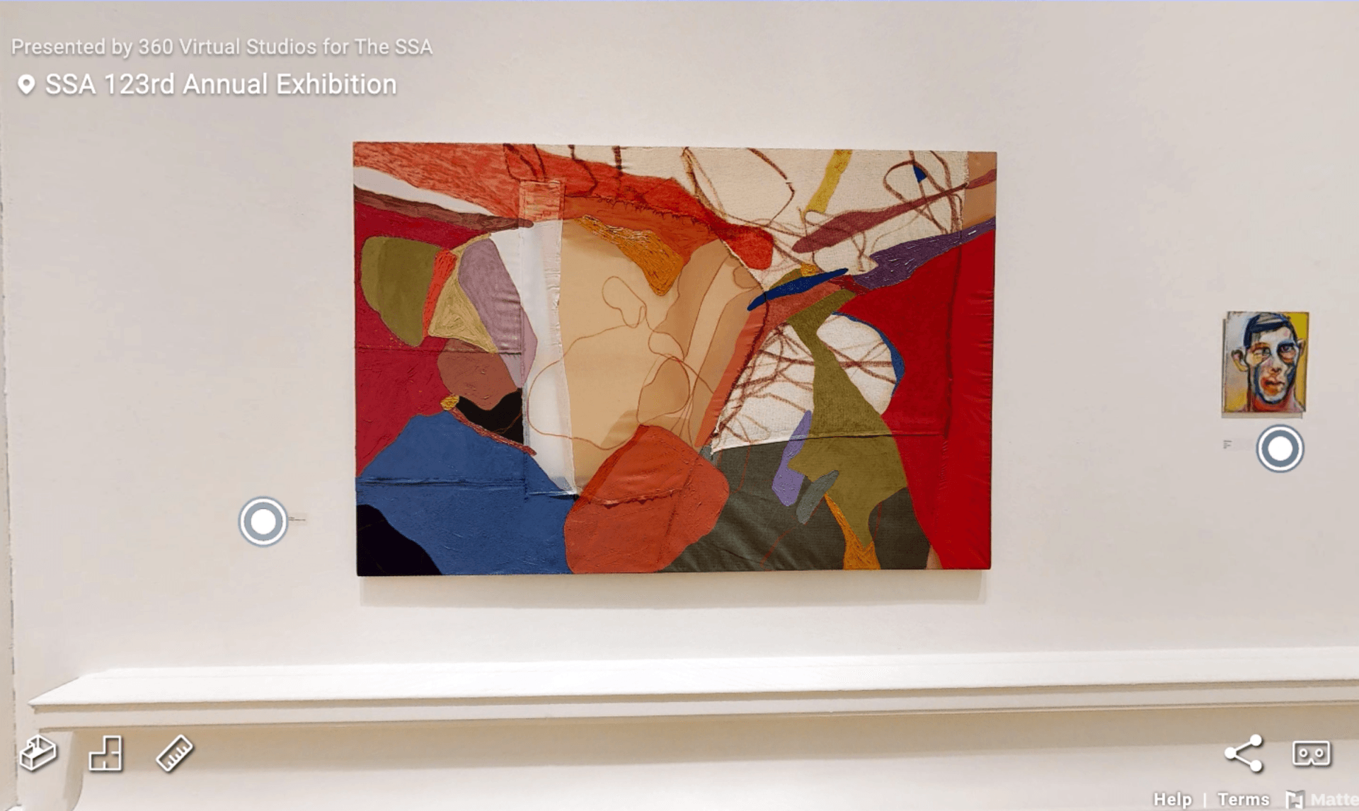 photo of colourful abstract painting on white gallery wall