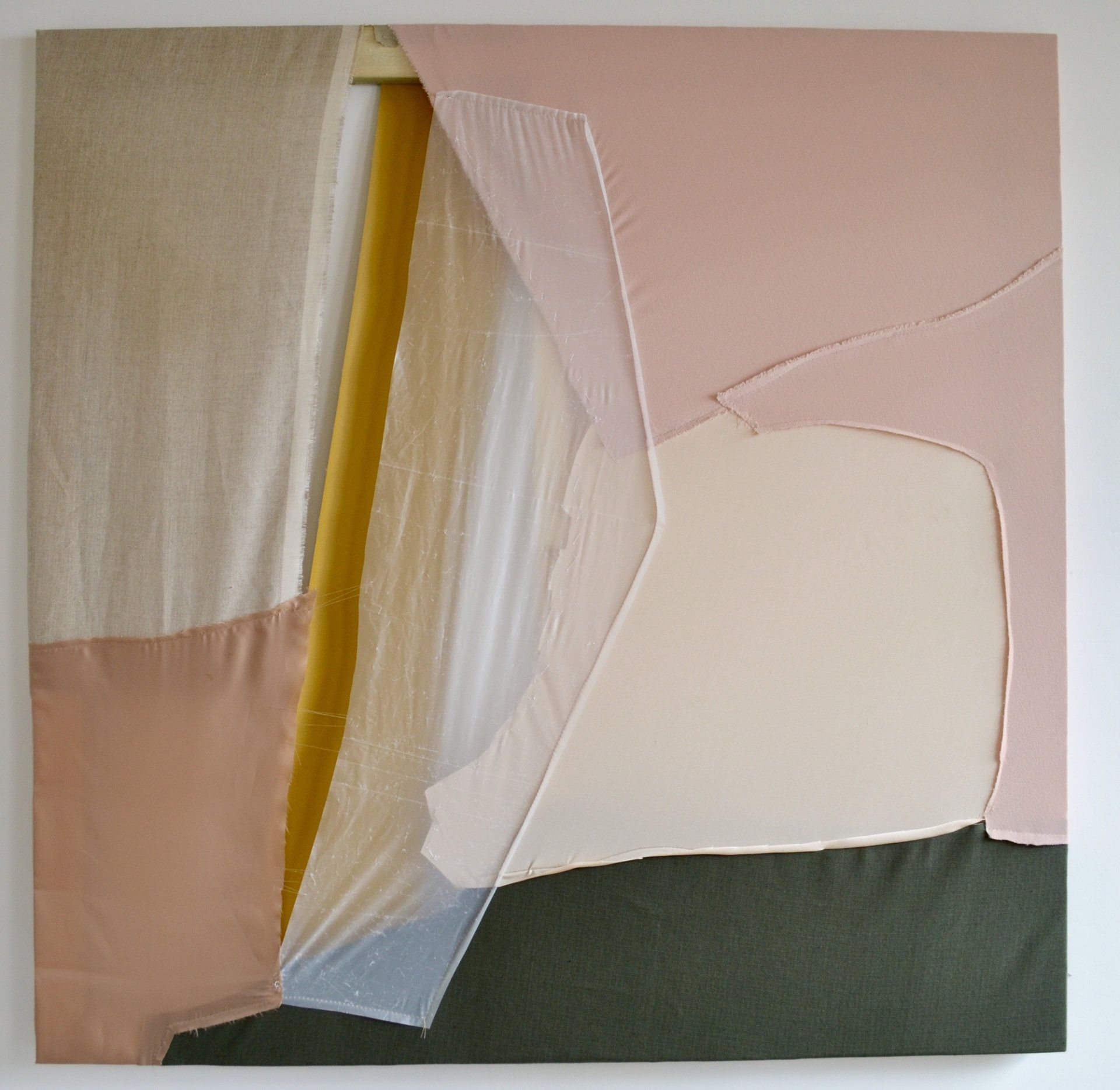 Fabric painting by Siobhan McLaughlin, pink and yellow material sewn toegther