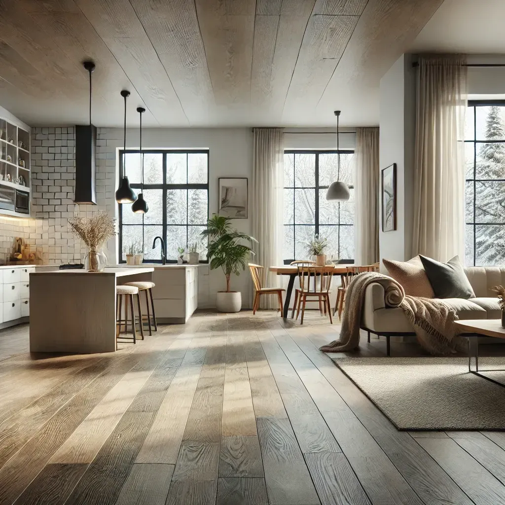 Cozy interior showcasing vinyl plank, waterproof laminate, and engineered wood flooring options 