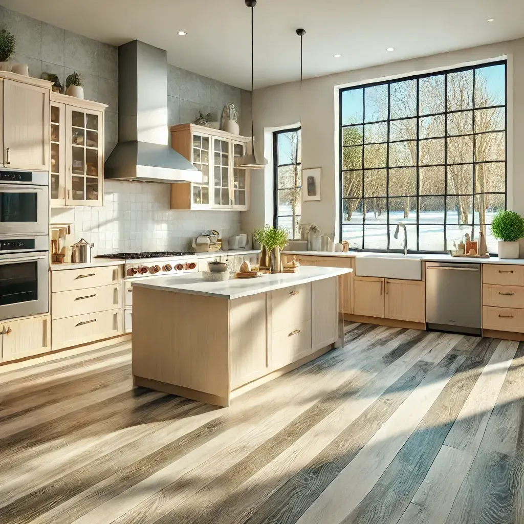 Modern kitchen in Winter Park, FL featuring luxury vinyl plank flooring with wood-look finish.