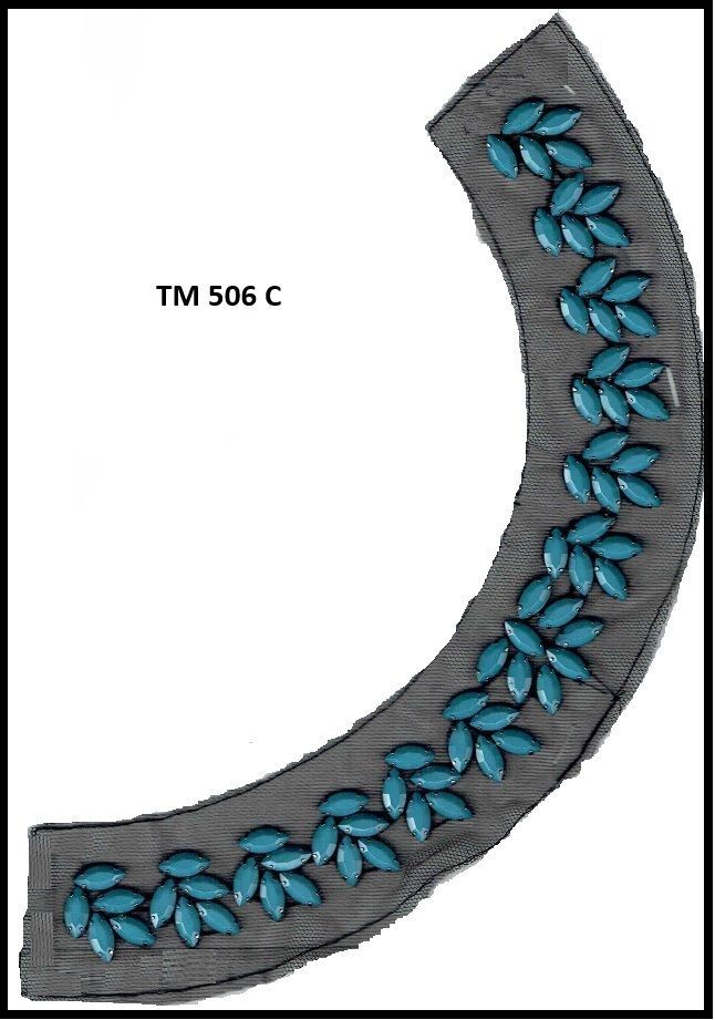 A picture of a collar with blue beads on it.