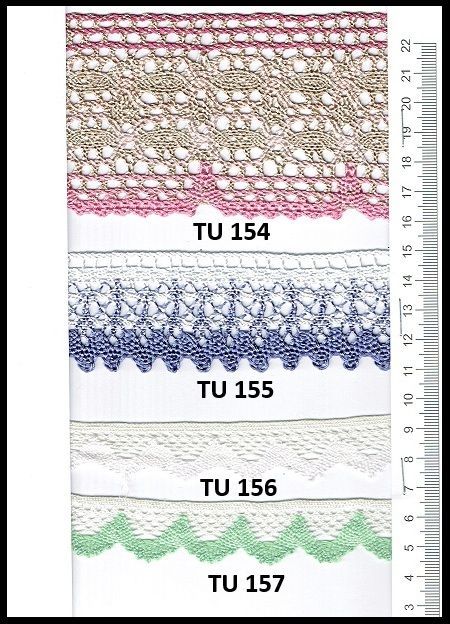 A ruler with several different types of lace on it
