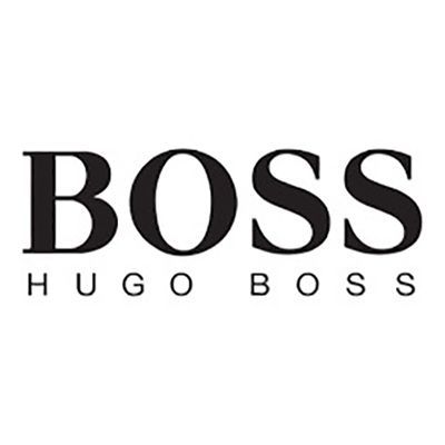 Logo BOSS Hugo Boss in testo nero su sfondo bianco.
