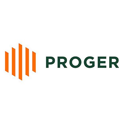 Logo geometrico arancione e bianco con la scritta