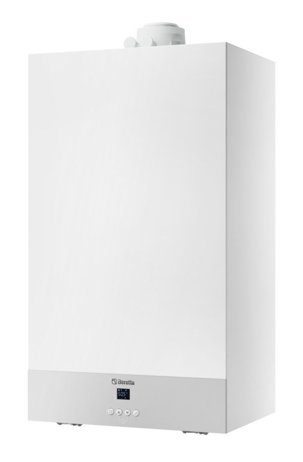 Una caldaia bianca è appoggiata su una superficie bianca.