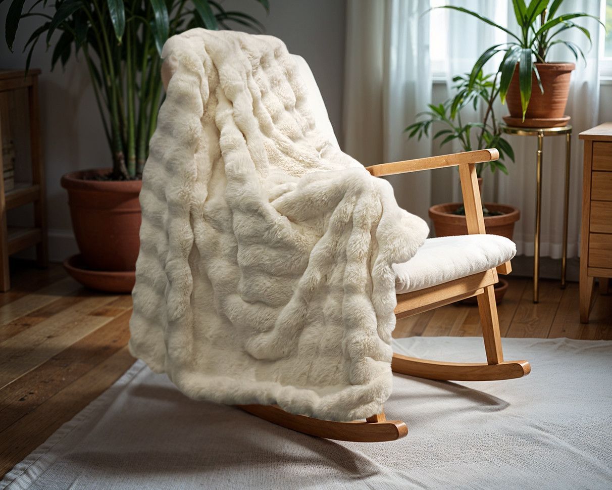 Pom Rabbit Fur plaid Beige