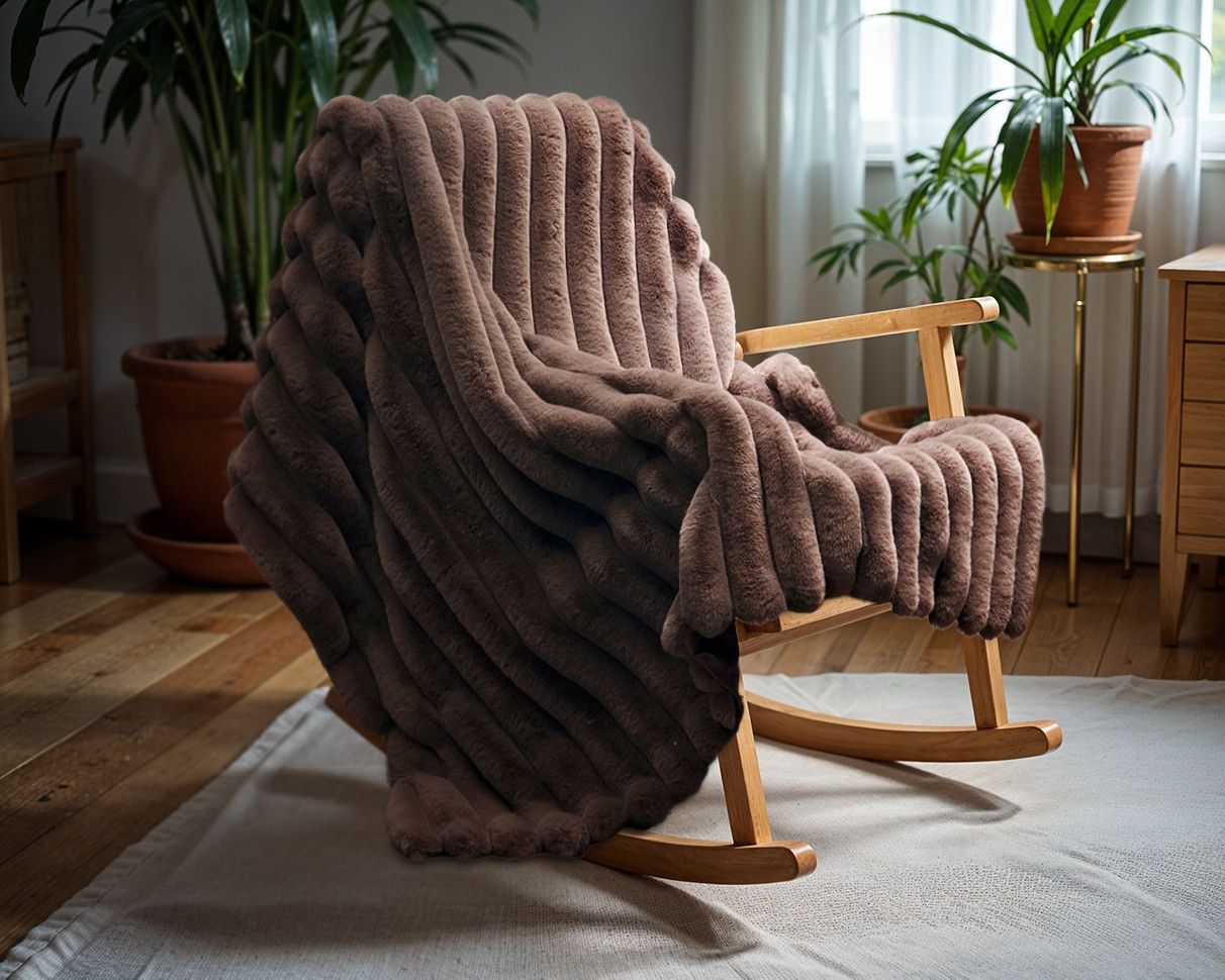 Rib Rabbit Fur Plaid Taupe/Gijs