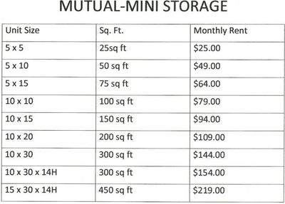 Residential Storage — Price List To Mutual-Mini Storage in Akron, OH