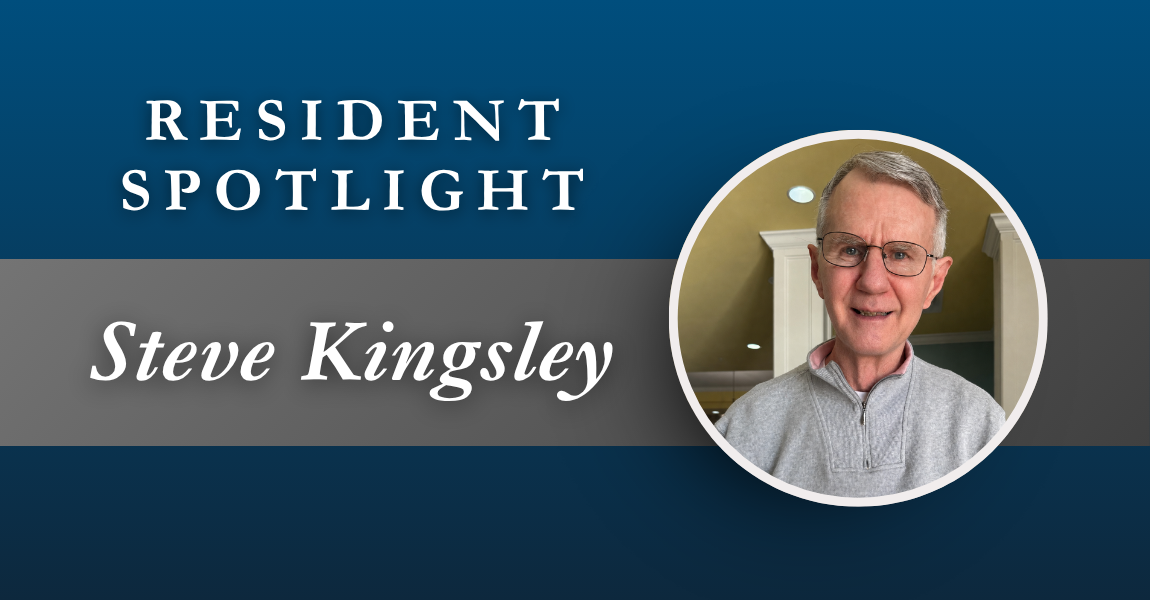 Resident spotlight banner with portrait of Steve Kingsley on a blue background.