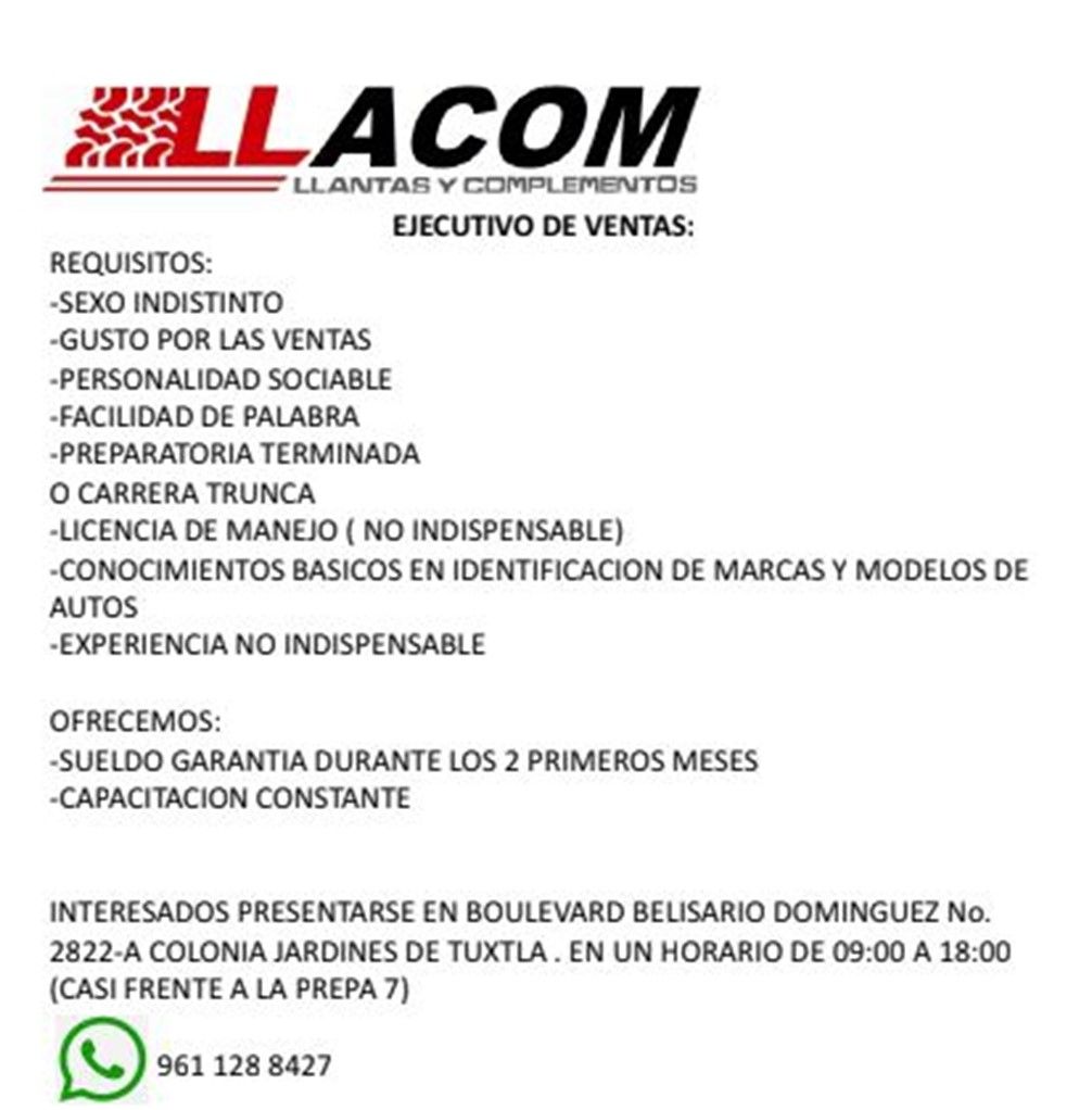 LLACOM - Vacante para ejecutivo de ventas