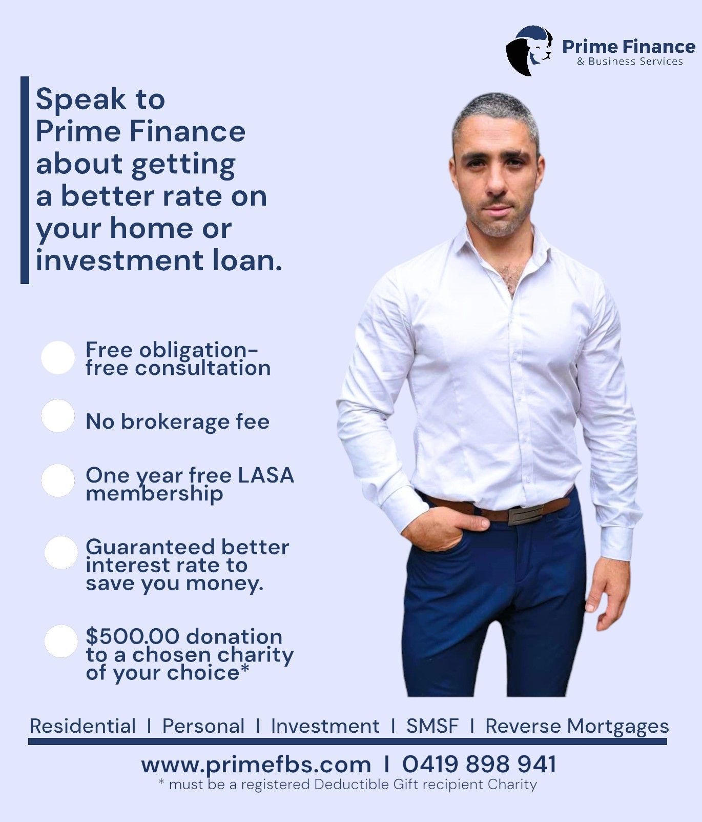 An advertisement for prime finance about getting a better rate on your home or investment loan.