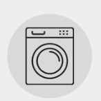 A line drawing of a washing machine in a circle.