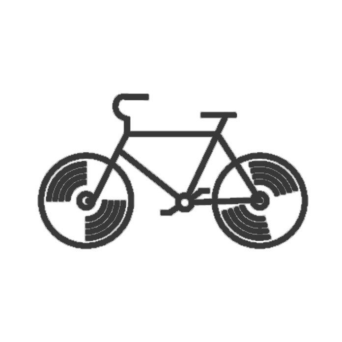 un'icona in bianco e nero di una bicicletta su sfondo bianco .