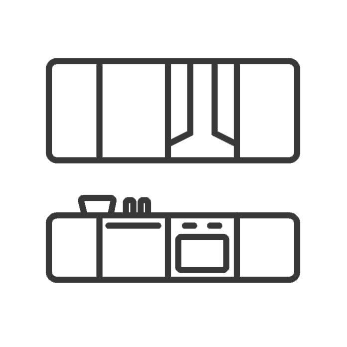 un'icona di una cucina in stile linea su sfondo bianco .