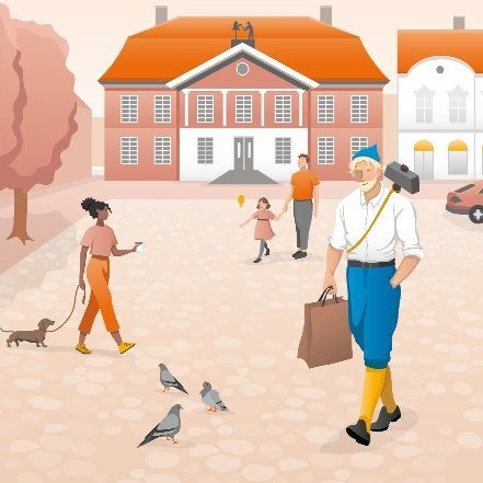 Modern illustration av smeden, denn figur som pryder Askersunds stadsvapen