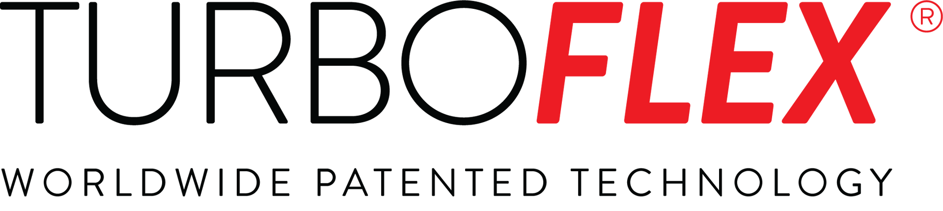 Logo for TurboFlex, red and black text, with "Worldwide Patented Technology" below.