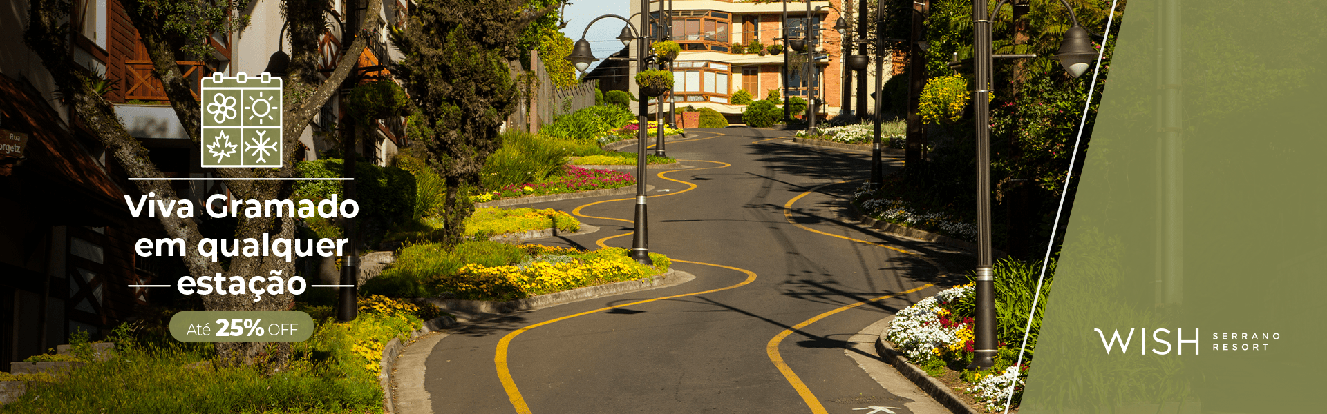 A picture of a street with a sign that says viva gramado em qualquer estação
