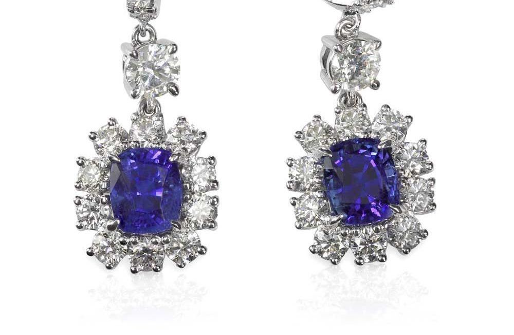 6.00 Ct Blue Saphire & Diamond Earrings