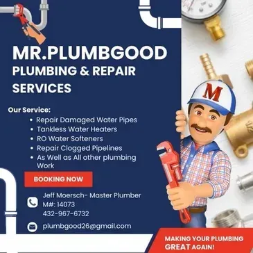 An advertisement for mr.plumbgood plumbing and repair services