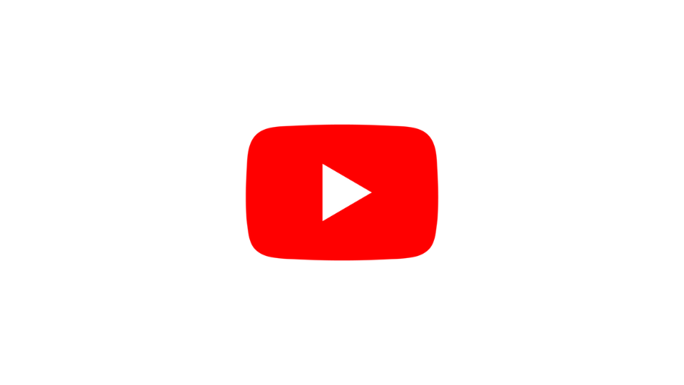 A red youtube logo with a white play button on a white background.