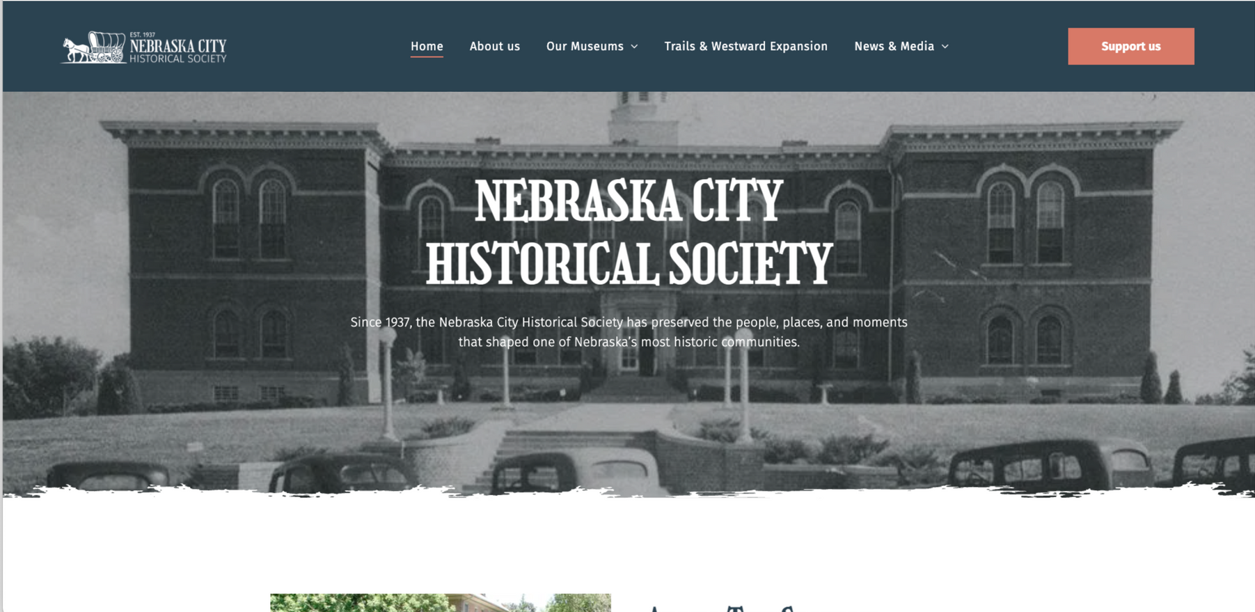 The nebraska city historical society website shows a black and white photo of a large building.