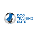 The logo for dog training elite shows a dog and a puppy in a circle.