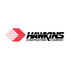 The red and black logo for Hawkins Construction Company, featuring a motion-effect arrow graphic.