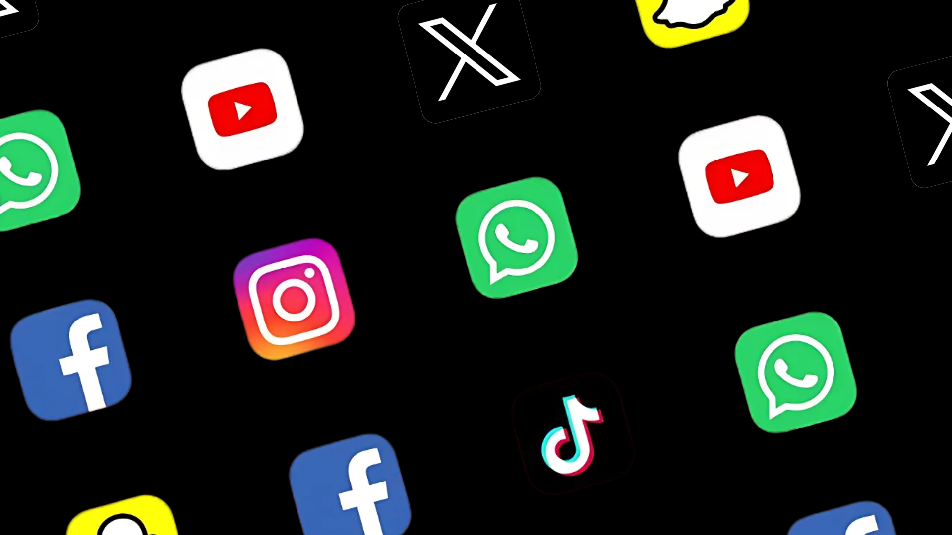 A bunch of social media icons on a black background.