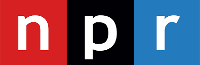 The npr logo is red , black , and blue.