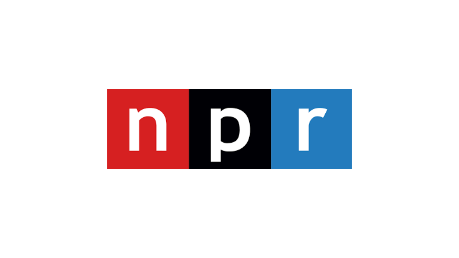The npr logo is red , black , and blue and is on a white background.
