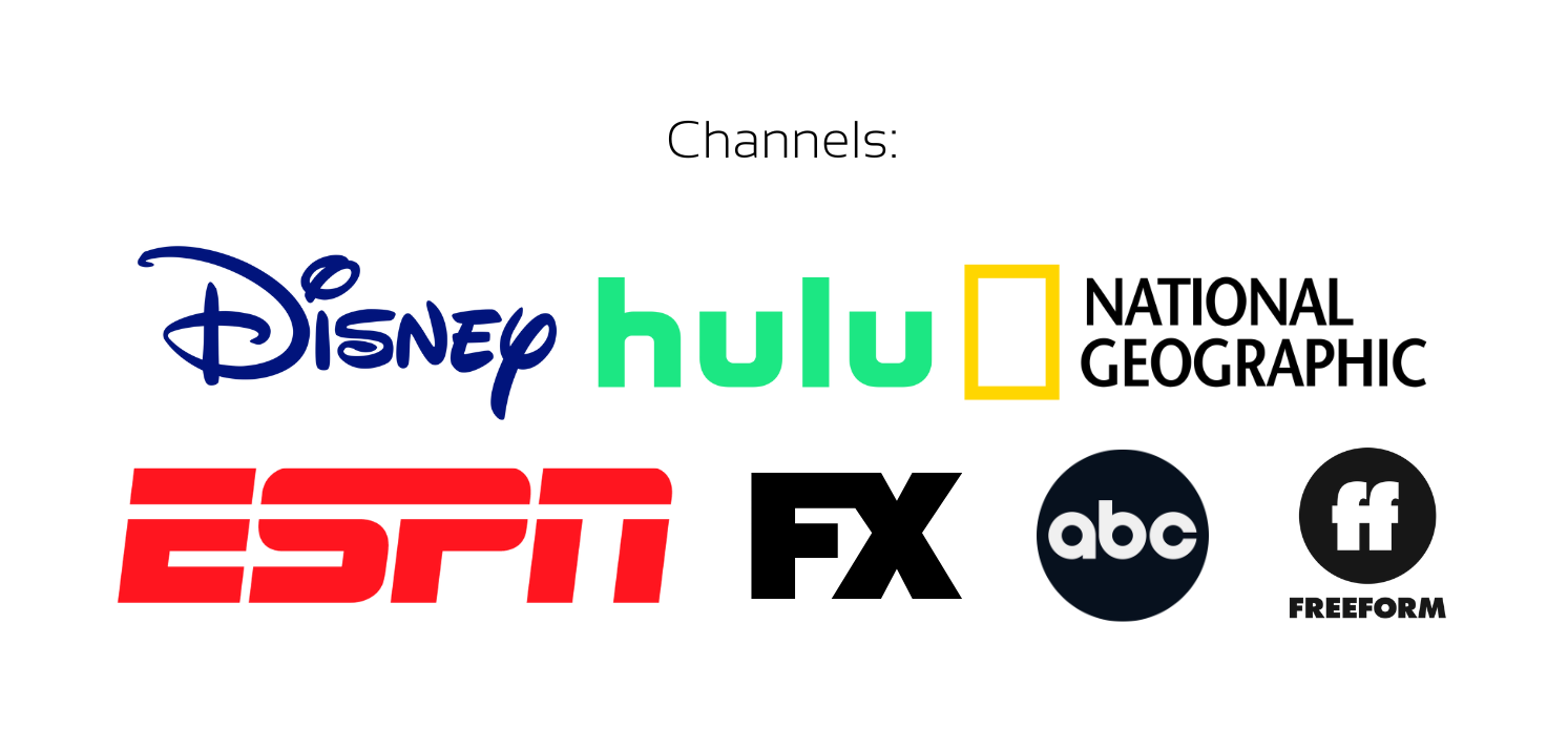 The logos for disney , hulu , espn , and national geographic