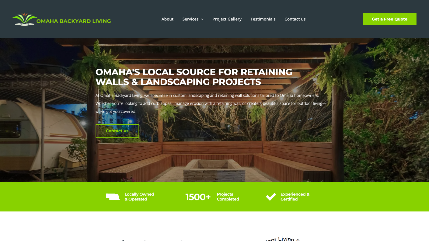 A screenshot of the website for omaha 's local source for retaining walls and landscaping projects.