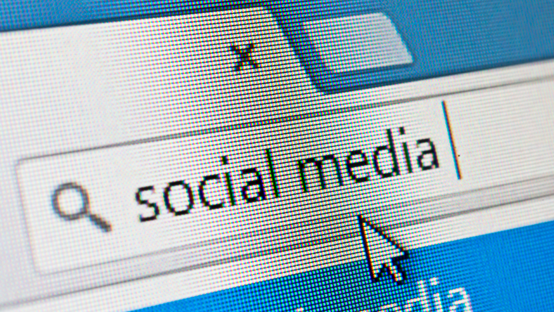 A computer screen shows a search for social media