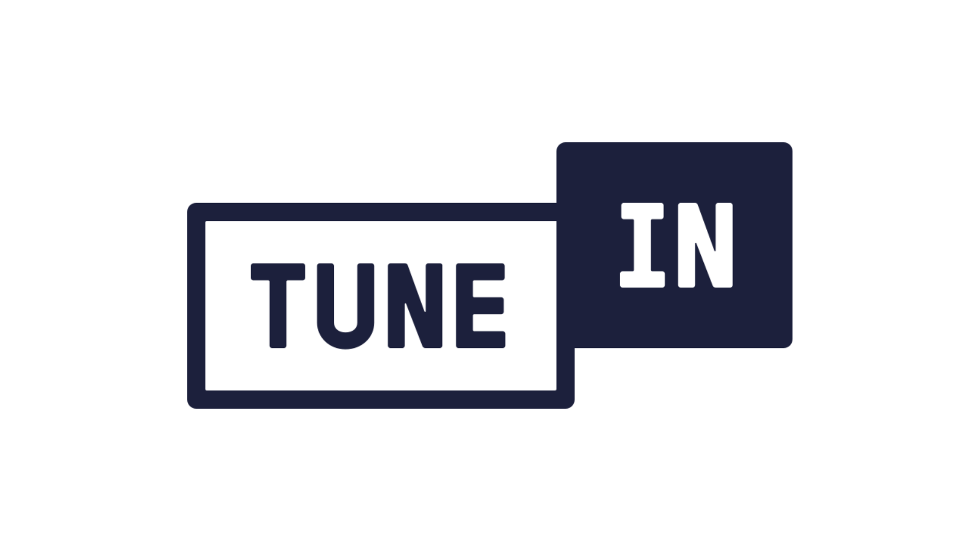A logo for tune in is shown on a white background.