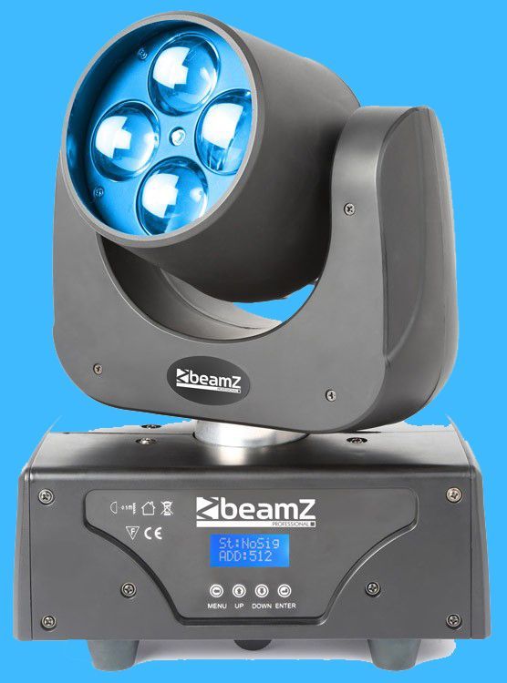 A beamz light is sitting on a blue surface