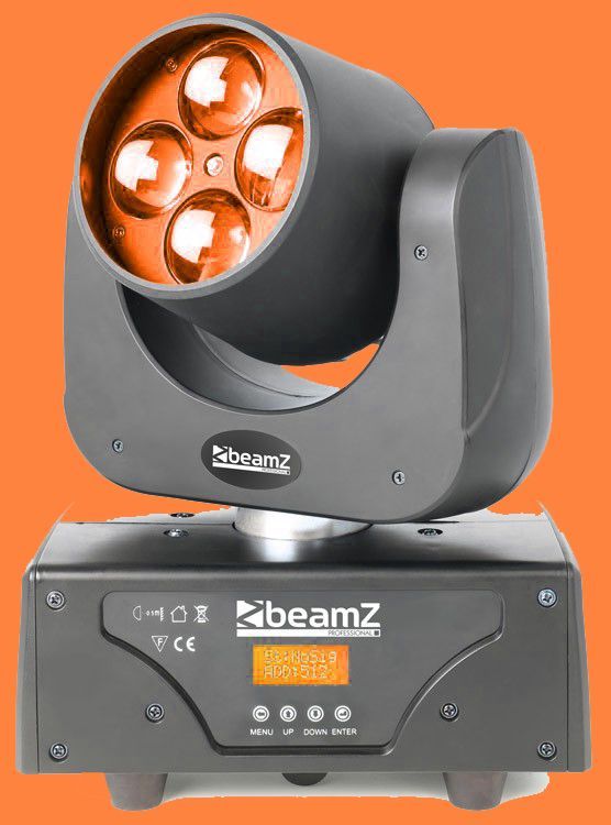 A beamz moving head light is on an orange background