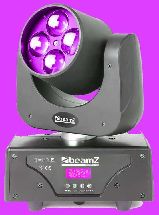 A beamz moving head light with purple lights on a purple background