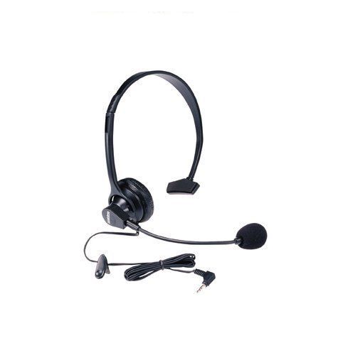A headset with a microphone attached to it on a white background.